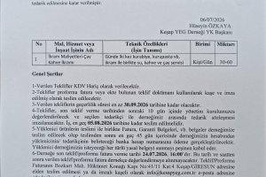 FAALİYET 3.1 “KOOPERATİF VE DERNEK KURULUŞU KAPASİTE GELİŞTİRME EĞİTİMİ” İKRAM TEKLİF MEKTUBU