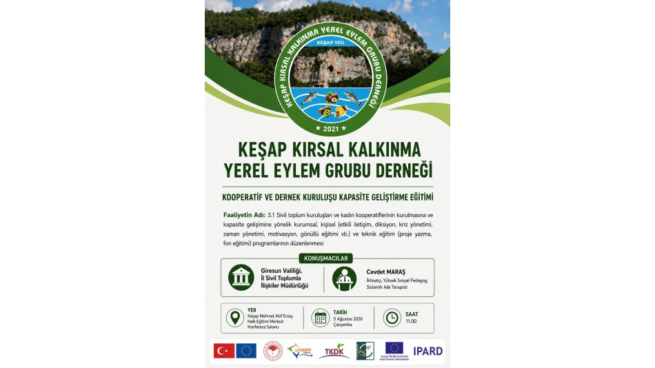 Faaliyet 3.1 Kooperatif ve Dernek Kuruluşu Kapasite Geliştirme Eğitimine Davetlisiniz